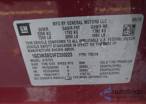 2015 Chevrolet Silverado 1500 1Lz from USA, damaged, VIN 1GCVKSEC9FZ330223